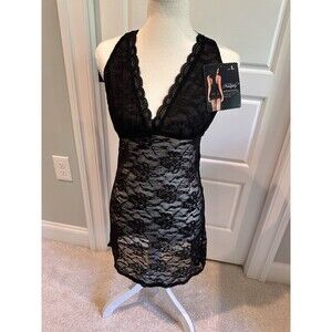 NWT Nice Or Naughty Black Lace Chemise Slip Nightgown Large NW0524 PPI Apparel